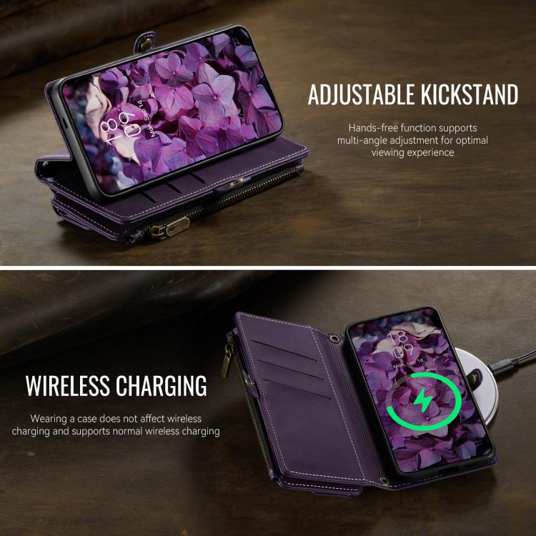 For Samsung Galaxy S23+ 5G CaseMe C39 RFID Blocking Zipper Wallet Leather Phone Case with Crossbody Strap(Purple) - Galaxy S23+ 5G Cases by CaseMe | Online Shopping UK | buy2fix