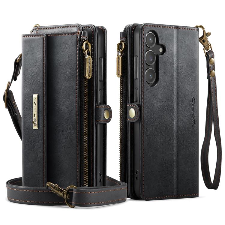 For Samsung Galaxy S23 FE 5G CaseMe C39 RFID Blocking Zipper Wallet Leather Phone Case with Crossbody Strap(Black) - Galaxy S23 FE 5G Cases by CaseMe | Online Shopping UK | buy2fix