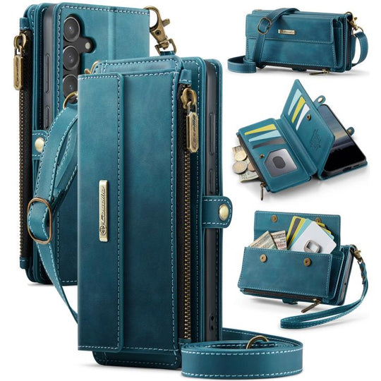For Samsung Galaxy S23 FE 5G CaseMe C39 RFID Blocking Zipper Wallet Leather Phone Case with Crossbody Strap(Green)