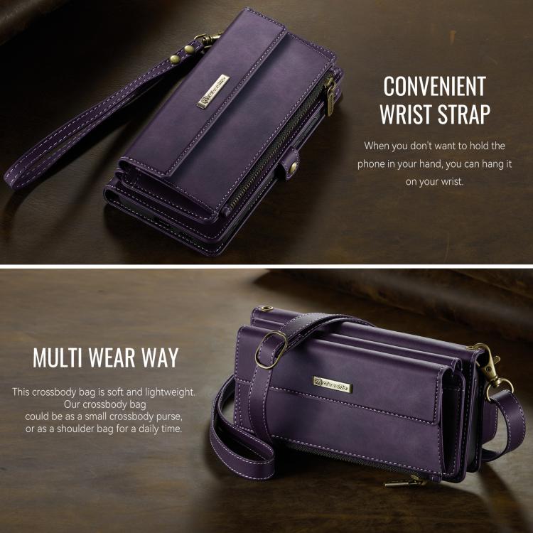 For Samsung Galaxy S23 FE 5G CaseMe C39 RFID Blocking Zipper Wallet Leather Phone Case with Crossbody Strap(Purple) - Galaxy S23 FE 5G Cases by CaseMe | Online Shopping UK | buy2fix