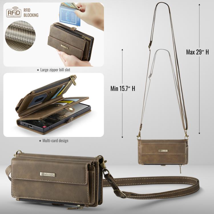 For Samsung Galaxy S23 Ultra 5G CaseMe C39 RFID Blocking Zipper Wallet Leather Phone Case with Crossbody Strap(Coffee) - Galaxy Phone Cases by CaseMe | Online Shopping UK | buy2fix