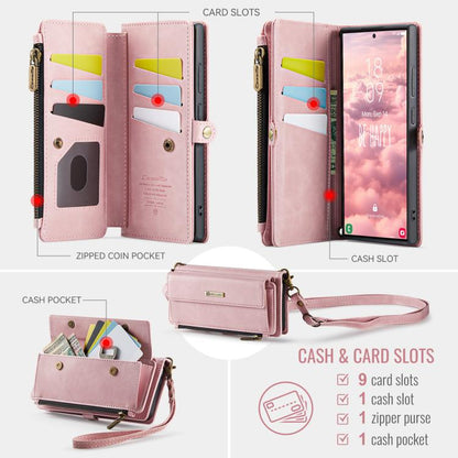 For Samsung Galaxy S23 Ultra 5G CaseMe C39 RFID Blocking Zipper Wallet Leather Phone Case with Crossbody Strap(Pink) - Galaxy Phone Cases by CaseMe | Online Shopping UK | buy2fix