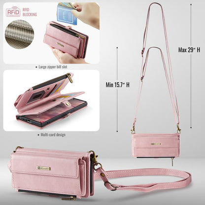 For Samsung Galaxy S23 Ultra 5G CaseMe C39 RFID Blocking Zipper Wallet Leather Phone Case with Crossbody Strap(Pink) - Galaxy Phone Cases by CaseMe | Online Shopping UK | buy2fix