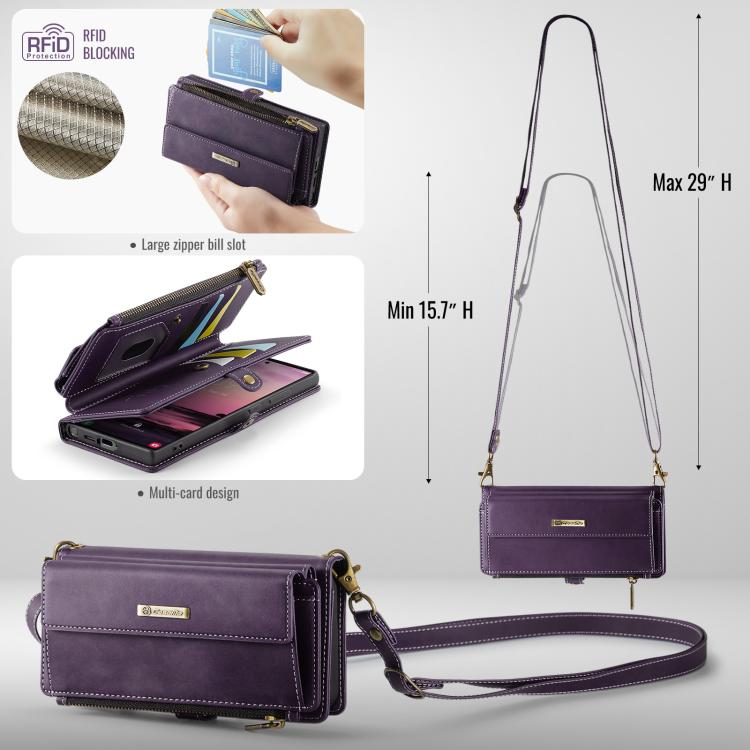 For Samsung Galaxy S23 Ultra 5G CaseMe C39 RFID Blocking Zipper Wallet Leather Phone Case with Crossbody Strap(Purple) - Galaxy Phone Cases by CaseMe | Online Shopping UK | buy2fix