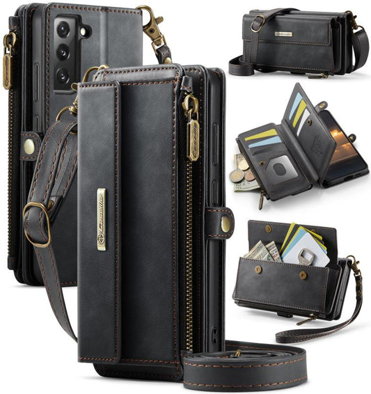 For Samsung Galaxy S22 5G CaseMe C39 RFID Blocking Zipper Wallet Leather Phone Case with Crossbody Strap(Black) - Galaxy S22 5G Cases by CaseMe | Online Shopping UK | buy2fix