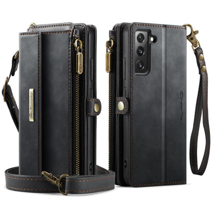 For Samsung Galaxy S22 5G CaseMe C39 RFID Blocking Zipper Wallet Leather Phone Case with Crossbody Strap(Black) - Galaxy S22 5G Cases by CaseMe | Online Shopping UK | buy2fix