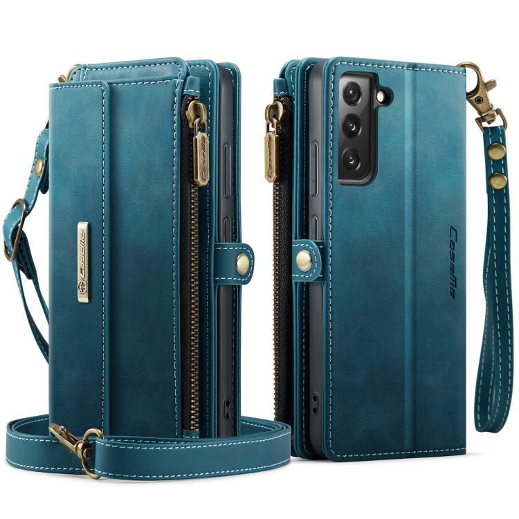 For Samsung Galaxy S22 5G CaseMe C39 RFID Blocking Zipper Wallet Leather Phone Case with Crossbody Strap(Green) - Galaxy S22 5G Cases by CaseMe | Online Shopping UK | buy2fix
