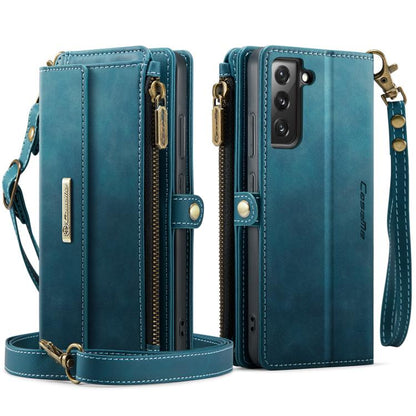 For Samsung Galaxy S22 5G CaseMe C39 RFID Blocking Zipper Wallet Leather Phone Case with Crossbody Strap(Green) - Galaxy S22 5G Cases by CaseMe | Online Shopping UK | buy2fix