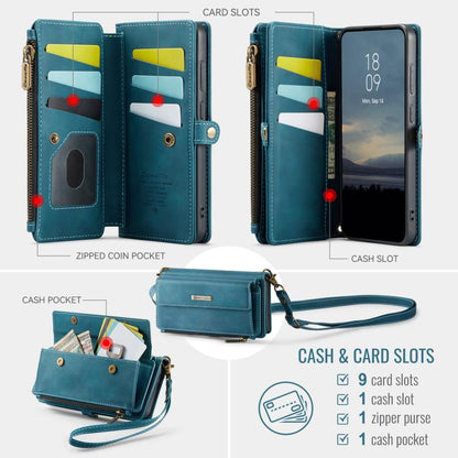 For Samsung Galaxy S22 5G CaseMe C39 RFID Blocking Zipper Wallet Leather Phone Case with Crossbody Strap(Green) - Galaxy S22 5G Cases by CaseMe | Online Shopping UK | buy2fix