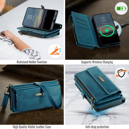 For Samsung Galaxy S22 5G CaseMe C39 RFID Blocking Zipper Wallet Leather Phone Case with Crossbody Strap(Green) - Galaxy S22 5G Cases by CaseMe | Online Shopping UK | buy2fix