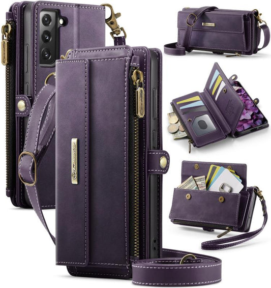 For Samsung Galaxy S22 5G CaseMe C39 RFID Blocking Zipper Wallet Leather Phone Case with Crossbody Strap(Purple) - Galaxy S22 5G Cases by CaseMe | Online Shopping UK | buy2fix