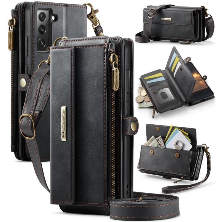 For Samsung Galaxy S22+ 5G CaseMe C39 RFID Blocking Zipper Wallet Leather Phone Case with Crossbody Strap(Black) - Galaxy Phone Cases by CaseMe | Online Shopping UK | buy2fix