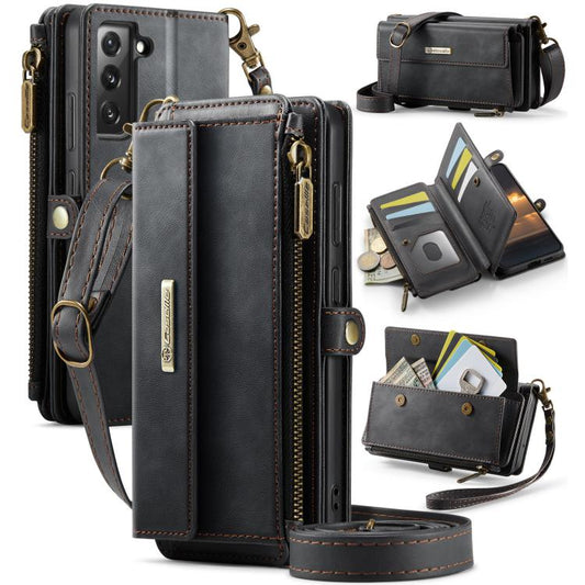 For Samsung Galaxy S22+ 5G CaseMe C39 RFID Blocking Zipper Wallet Leather Phone Case with Crossbody Strap(Black) - Galaxy Phone Cases by CaseMe | Online Shopping UK | buy2fix