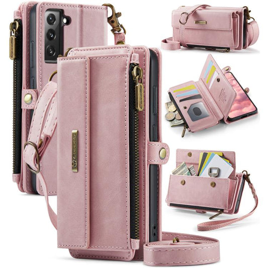 For Samsung Galaxy S22+ 5G CaseMe C39 RFID Blocking Zipper Wallet Leather Phone Case with Crossbody Strap(Pink) - Galaxy Phone Cases by CaseMe | Online Shopping UK | buy2fix
