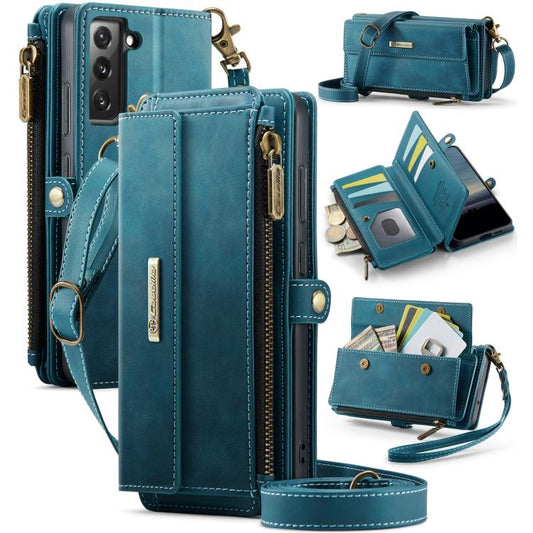 For Samsung Galaxy S22+ 5G CaseMe C39 RFID Blocking Zipper Wallet Leather Phone Case with Crossbody Strap(Green) - Galaxy Phone Cases by CaseMe | Online Shopping UK | buy2fix