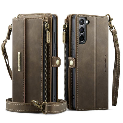 For Samsung Galaxy S21 5G CaseMe C39 RFID Blocking Zipper Wallet Leather Phone Case with Crossbody Strap(Coffee) - Galaxy Phone Cases by CaseMe | Online Shopping UK | buy2fix