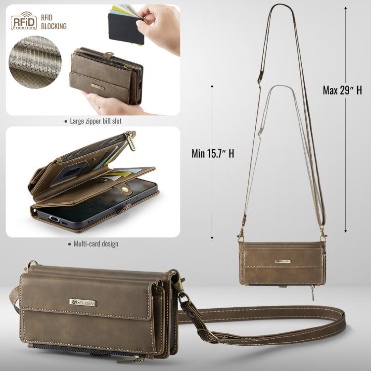 For Samsung Galaxy S21 5G CaseMe C39 RFID Blocking Zipper Wallet Leather Phone Case with Crossbody Strap(Coffee) - Galaxy Phone Cases by CaseMe | Online Shopping UK | buy2fix