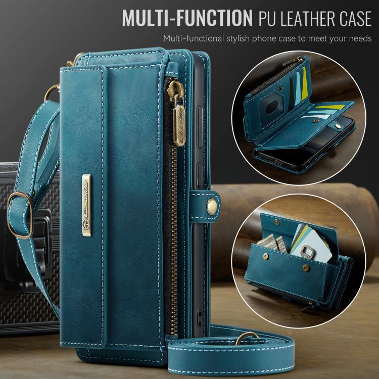 For Samsung Galaxy S21 5G CaseMe C39 RFID Blocking Zipper Wallet Leather Phone Case with Crossbody Strap(Green) - Galaxy Phone Cases by CaseMe | Online Shopping UK | buy2fix