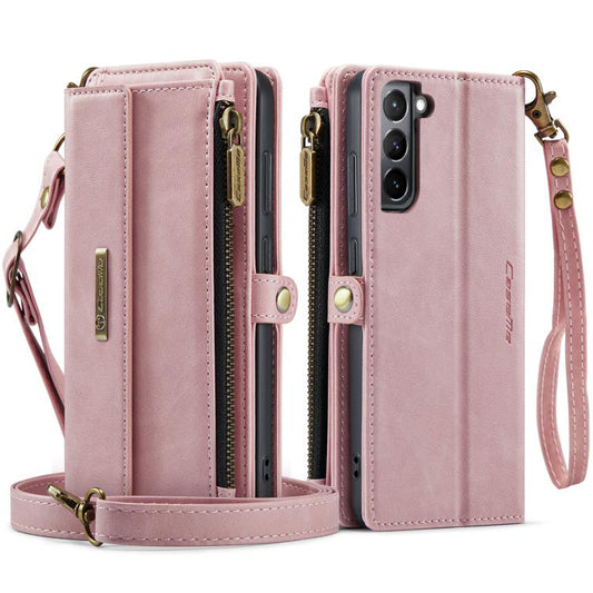For Samsung Galaxy S21+ 5G CaseMe C39 RFID Blocking Zipper Wallet Leather Phone Case with Crossbody Strap(Pink) - Galaxy Phone Cases by CaseMe | Online Shopping UK | buy2fix