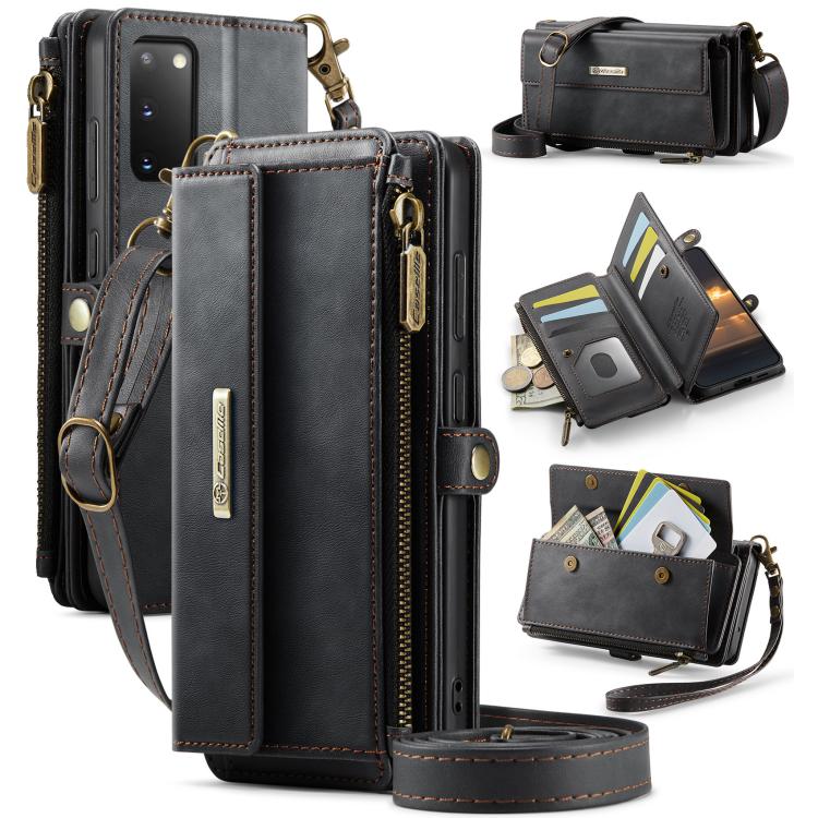 For Samsung Galaxy S20 5G CaseMe C39 RFID Blocking Zipper Wallet Leather Phone Case with Crossbody Strap(Black) - Galaxy Phone Cases by CaseMe | Online Shopping UK | buy2fix