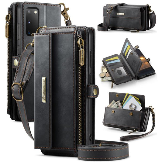 For Samsung Galaxy S20 5G CaseMe C39 RFID Blocking Zipper Wallet Leather Phone Case with Crossbody Strap(Black) - Galaxy Phone Cases by CaseMe | Online Shopping UK | buy2fix