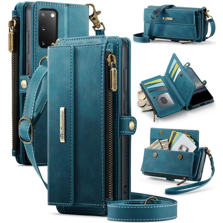 For Samsung Galaxy S20 5G CaseMe C39 RFID Blocking Zipper Wallet Leather Phone Case with Crossbody Strap(Green) - Galaxy Phone Cases by CaseMe | Online Shopping UK | buy2fix