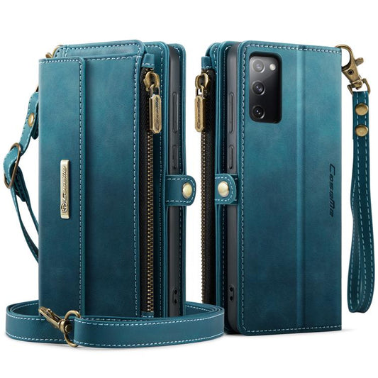 For Samsung Galaxy S20 FE 5G CaseMe C39 RFID Blocking Zipper Wallet Leather Phone Case with Crossbody Strap(Green) - Galaxy Phone Cases by CaseMe | Online Shopping UK | buy2fix