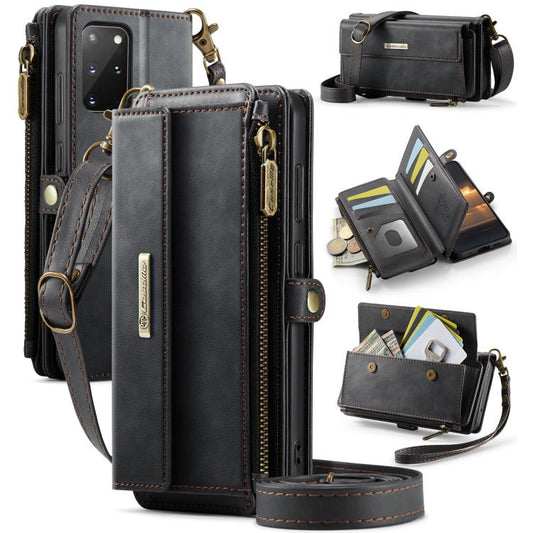 For Samsung Galaxy S20+ 5G CaseMe C39 RFID Blocking Zipper Wallet Leather Phone Case with Crossbody Strap(Black) - Galaxy Phone Cases by CaseMe | Online Shopping UK | buy2fix