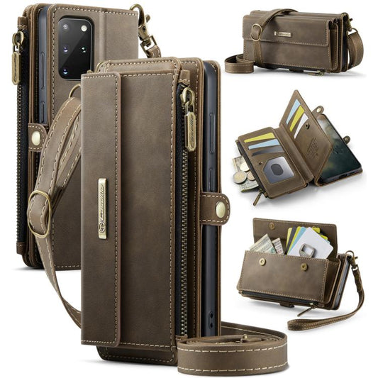 For Samsung Galaxy S20+ 5G CaseMe C39 RFID Blocking Zipper Wallet Leather Phone Case with Crossbody Strap(Coffee) - Galaxy Phone Cases by CaseMe | Online Shopping UK | buy2fix