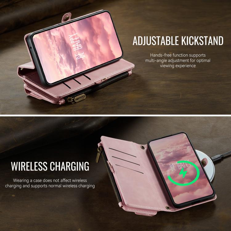 For Samsung Galaxy S20+ 5G CaseMe C39 RFID Blocking Zipper Wallet Leather Phone Case with Crossbody Strap(Pink) - Galaxy Phone Cases by CaseMe | Online Shopping UK | buy2fix