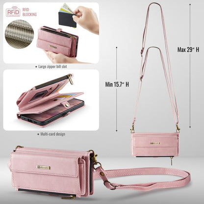 For Samsung Galaxy S20+ 5G CaseMe C39 RFID Blocking Zipper Wallet Leather Phone Case with Crossbody Strap(Pink) - Galaxy Phone Cases by CaseMe | Online Shopping UK | buy2fix