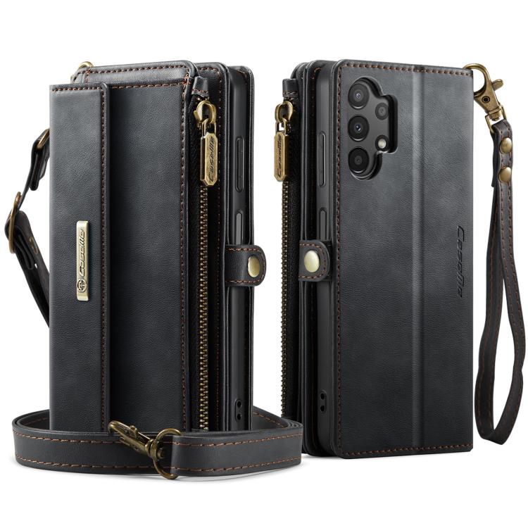 For Samsung Galaxy A13 CaseMe C39 RFID Blocking Zipper Wallet Leather Phone Case with Crossbody Strap(Black) - Galaxy Phone Cases by CaseMe | Online Shopping UK | buy2fix