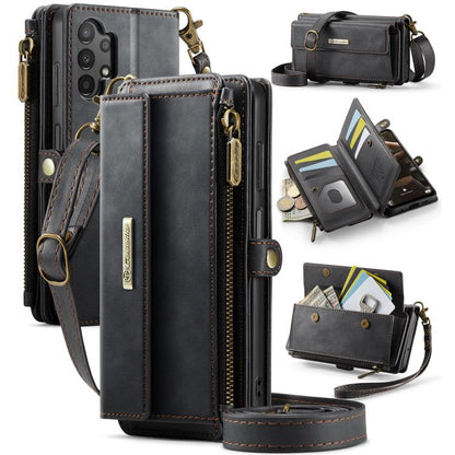 For Samsung Galaxy A13 CaseMe C39 RFID Blocking Zipper Wallet Leather Phone Case with Crossbody Strap(Black) - Galaxy Phone Cases by CaseMe | Online Shopping UK | buy2fix