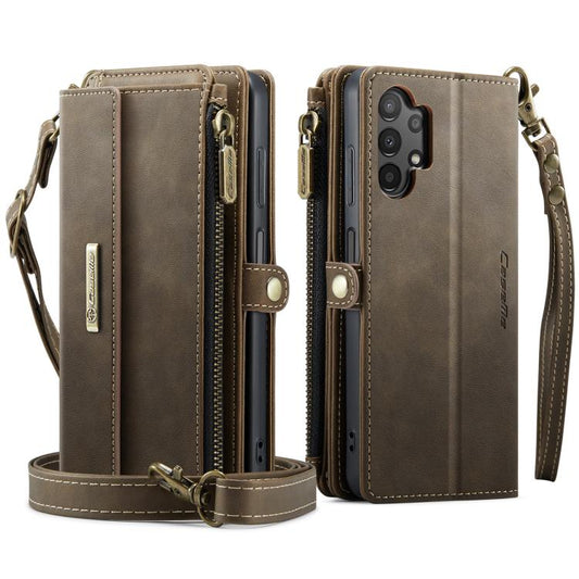 For Samsung Galaxy A13 CaseMe C39 RFID Blocking Zipper Wallet Leather Phone Case with Crossbody Strap(Coffee) - Galaxy Phone Cases by CaseMe | Online Shopping UK | buy2fix