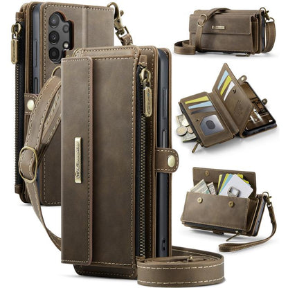 For Samsung Galaxy A13 CaseMe C39 RFID Blocking Zipper Wallet Leather Phone Case with Crossbody Strap(Coffee) - Galaxy Phone Cases by CaseMe | Online Shopping UK | buy2fix