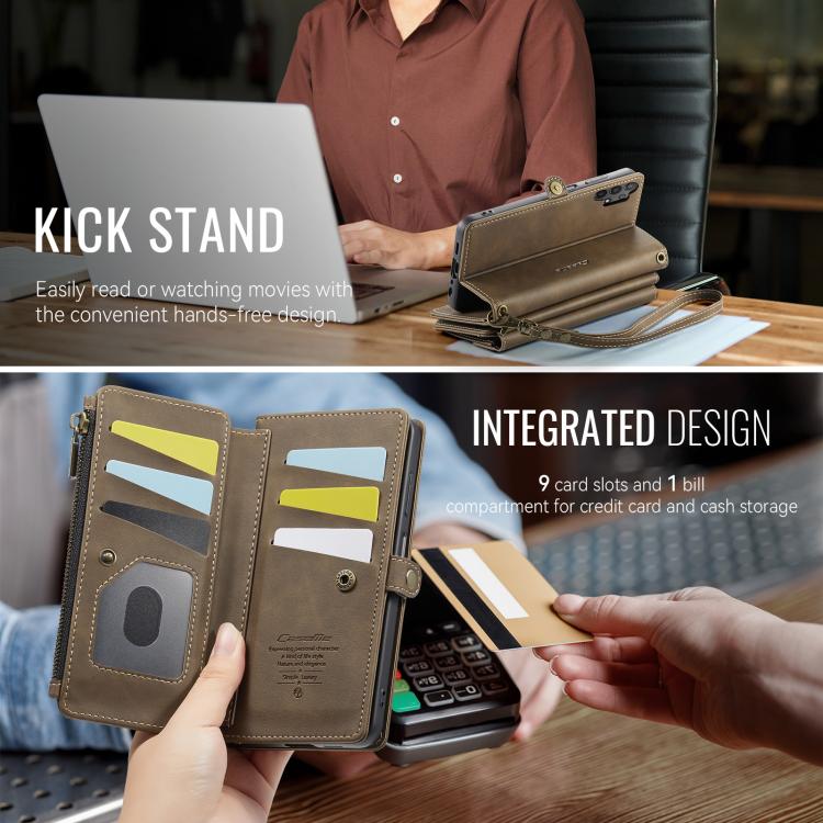 For Samsung Galaxy A13 CaseMe C39 RFID Blocking Zipper Wallet Leather Phone Case with Crossbody Strap(Coffee) - Galaxy Phone Cases by CaseMe | Online Shopping UK | buy2fix