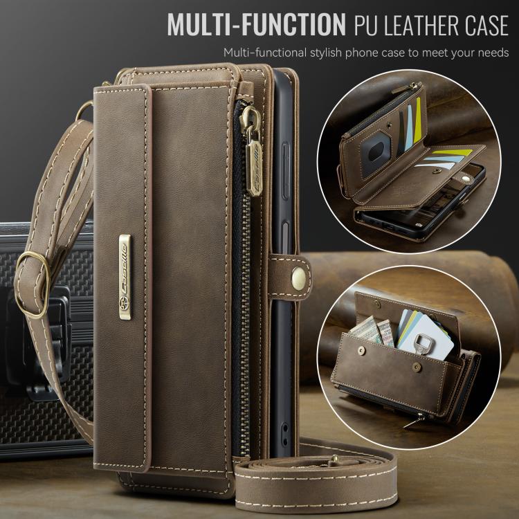 For Samsung Galaxy A13 CaseMe C39 RFID Blocking Zipper Wallet Leather Phone Case with Crossbody Strap(Coffee) - Galaxy Phone Cases by CaseMe | Online Shopping UK | buy2fix