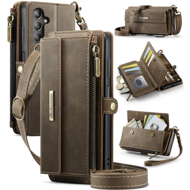 For Samsung Galaxy A14 CaseMe C39 RFID Blocking Zipper Wallet Leather Phone Case with Crossbody Strap(Coffee) - Galaxy Phone Cases by CaseMe | Online Shopping UK | buy2fix