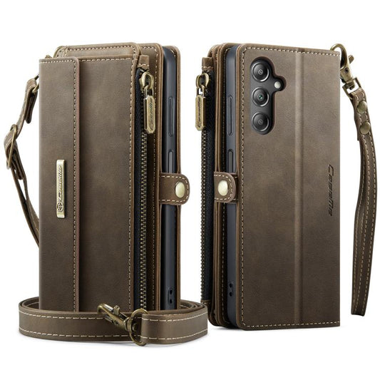 For Samsung Galaxy A14 CaseMe C39 RFID Blocking Zipper Wallet Leather Phone Case with Crossbody Strap(Coffee) - Galaxy Phone Cases by CaseMe | Online Shopping UK | buy2fix