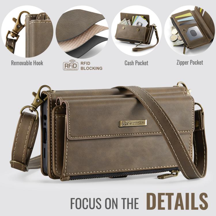 For Samsung Galaxy A14 CaseMe C39 RFID Blocking Zipper Wallet Leather Phone Case with Crossbody Strap(Coffee) - Galaxy Phone Cases by CaseMe | Online Shopping UK | buy2fix