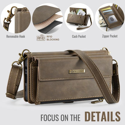 For Samsung Galaxy A14 CaseMe C39 RFID Blocking Zipper Wallet Leather Phone Case with Crossbody Strap(Coffee) - Galaxy Phone Cases by CaseMe | Online Shopping UK | buy2fix