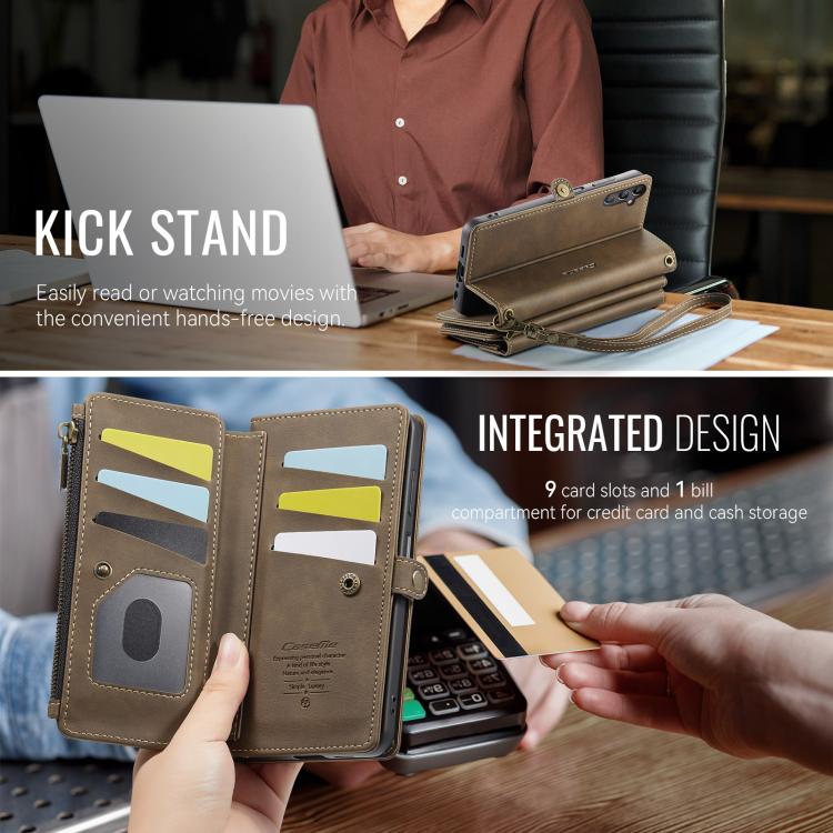 For Samsung Galaxy A14 CaseMe C39 RFID Blocking Zipper Wallet Leather Phone Case with Crossbody Strap(Coffee) - Galaxy Phone Cases by CaseMe | Online Shopping UK | buy2fix