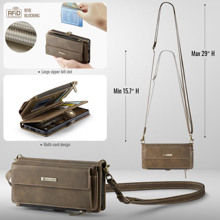 For Samsung Galaxy A14 CaseMe C39 RFID Blocking Zipper Wallet Leather Phone Case with Crossbody Strap(Coffee) - Galaxy Phone Cases by CaseMe | Online Shopping UK | buy2fix
