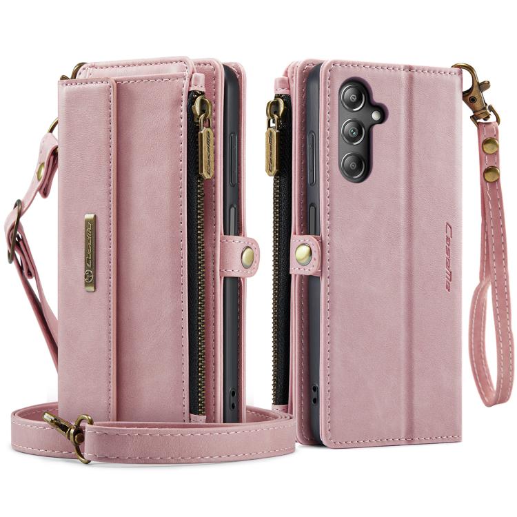 For Samsung Galaxy A14 CaseMe C39 RFID Blocking Zipper Wallet Leather Phone Case with Crossbody Strap(Pink) - Galaxy Phone Cases by CaseMe | Online Shopping UK | buy2fix