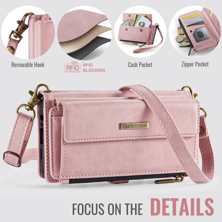 For Samsung Galaxy A14 CaseMe C39 RFID Blocking Zipper Wallet Leather Phone Case with Crossbody Strap(Pink) - Galaxy Phone Cases by CaseMe | Online Shopping UK | buy2fix