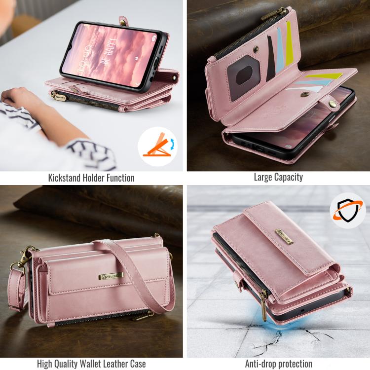 For Samsung Galaxy A14 CaseMe C39 RFID Blocking Zipper Wallet Leather Phone Case with Crossbody Strap(Pink) - Galaxy Phone Cases by CaseMe | Online Shopping UK | buy2fix