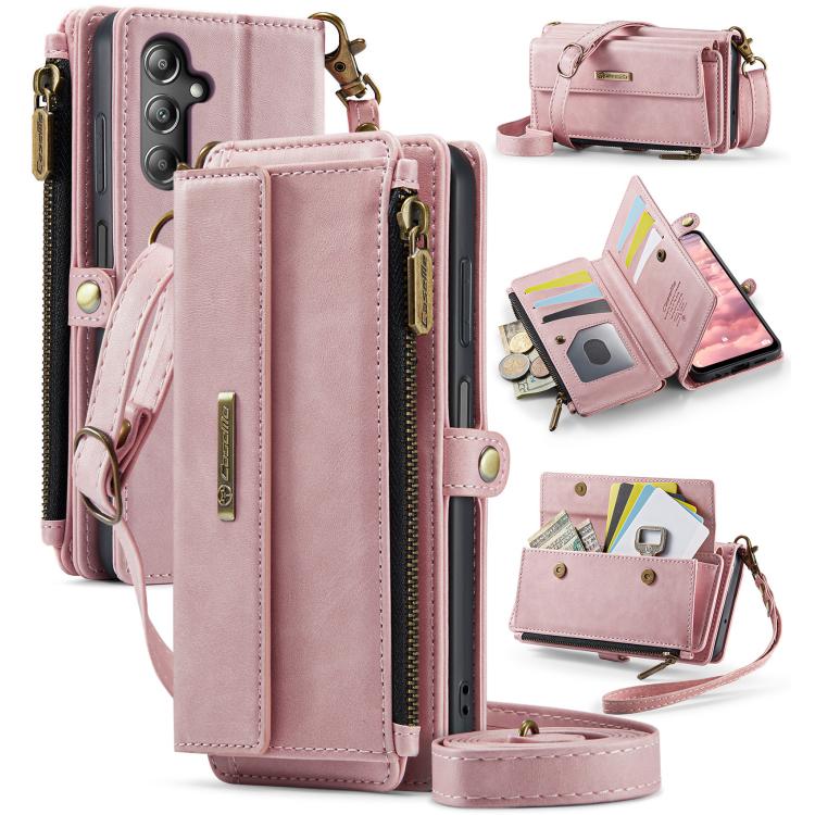 For Samsung Galaxy A14 CaseMe C39 RFID Blocking Zipper Wallet Leather Phone Case with Crossbody Strap(Pink) - Galaxy Phone Cases by CaseMe | Online Shopping UK | buy2fix