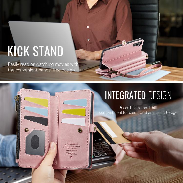 For Samsung Galaxy A14 CaseMe C39 RFID Blocking Zipper Wallet Leather Phone Case with Crossbody Strap(Pink) - Galaxy Phone Cases by CaseMe | Online Shopping UK | buy2fix