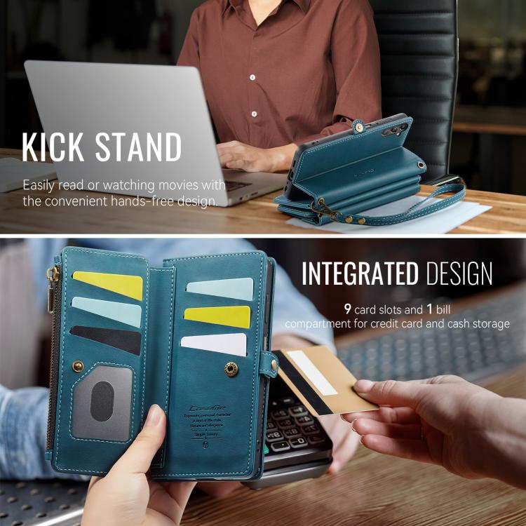 For Samsung Galaxy A14 CaseMe C39 RFID Blocking Zipper Wallet Leather Phone Case with Crossbody Strap(Green) - Galaxy Phone Cases by CaseMe | Online Shopping UK | buy2fix