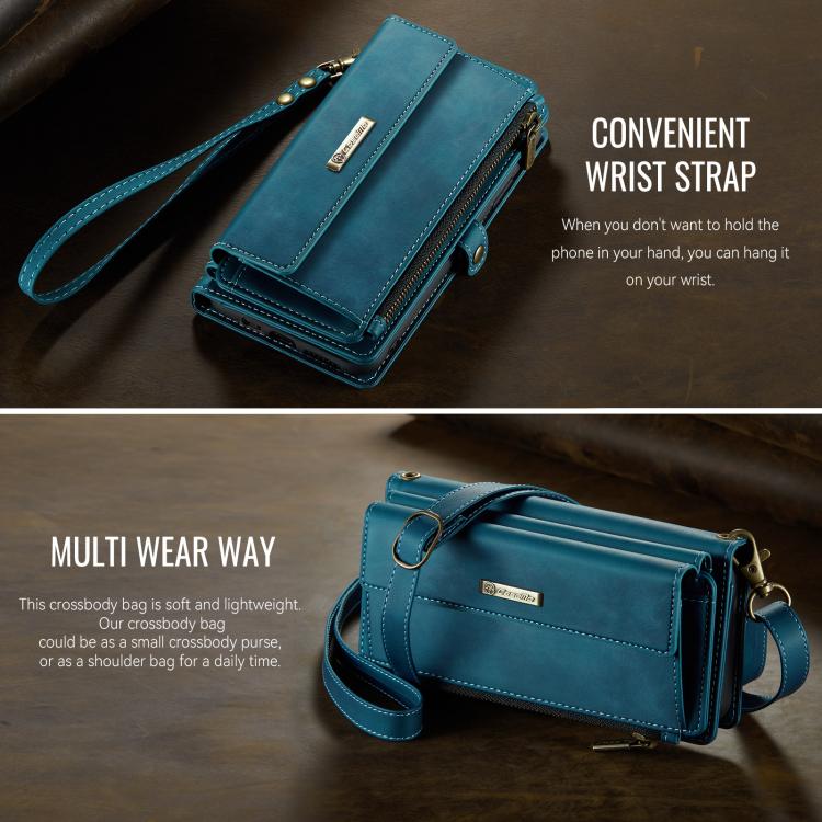 For Samsung Galaxy A14 CaseMe C39 RFID Blocking Zipper Wallet Leather Phone Case with Crossbody Strap(Green) - Galaxy Phone Cases by CaseMe | Online Shopping UK | buy2fix